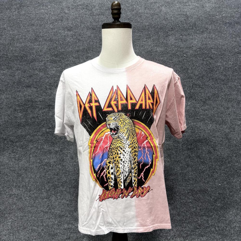 Def Leppard Shirt Mens Medium Pink White High N Dry Band Graphic T-Shirt Tee